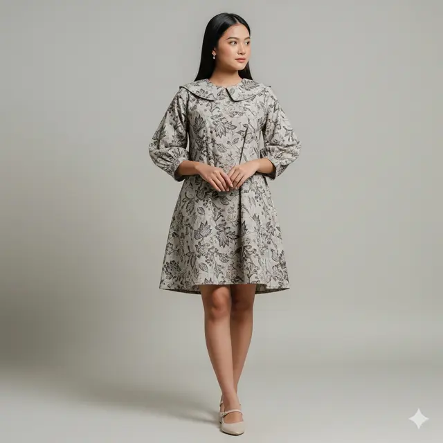 Model Dress Batik Mini Lengan Balon Motif Sederhana. Gemini