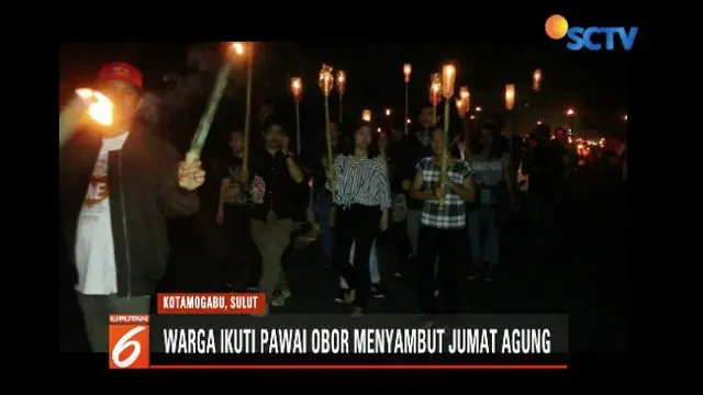 Ratusan umat Nasrani mengikuti pawai obor sambut Jumat Agung dari Gereja Masehi Injili Bolaang Mongondow (GMIBM) Kota Kotamobagu.