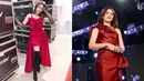 Sementara Ghea Youbi tampil dalam balutan spaghetti strap dress merah, Happy Asmara memilih one shoulder dress merah.