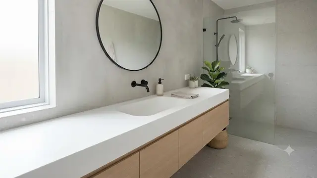 Wastafel Terintegrasi dengan Meja Solid Surface (AI Generated)