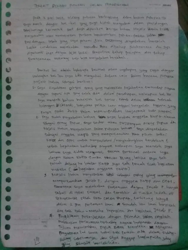 Surat Simon Magal, terpidana makar