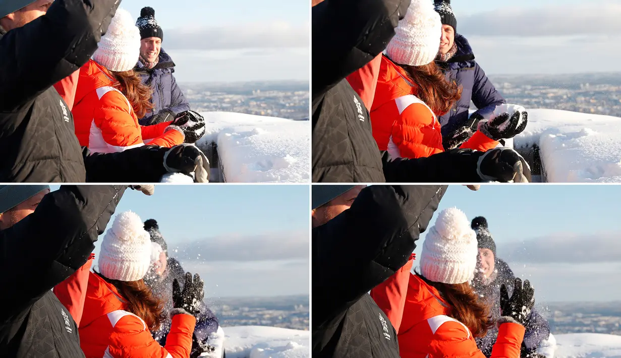 Sama menggemaskannya seperti pasangan lainnya, Kate Middleton dan Prince William pun saling melempar bola salju lho! Gemas banget ya! (People)