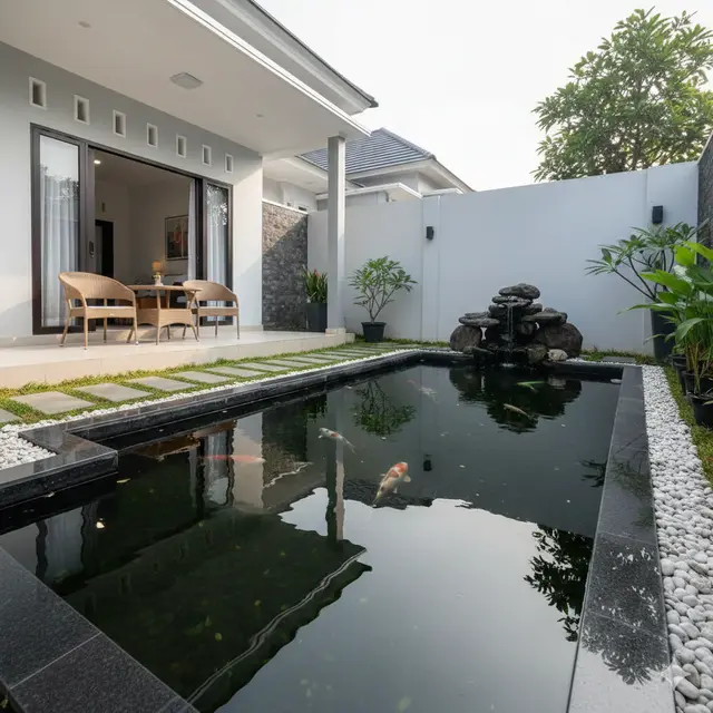 Model Teras Rumah Dekat Kolam Ikan