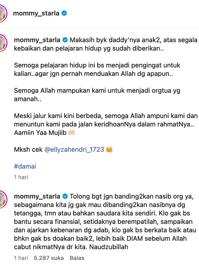 Unggahan Inara Rusli. (Foto: Dok. Instagram @mommy_starla)