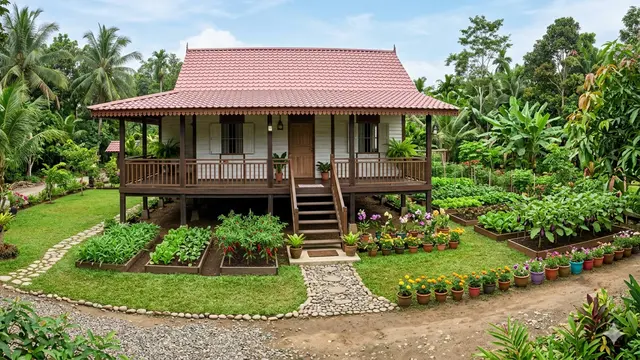 Ide Rumah Sederhana di Desa dengan Halaman Luas Jadi Kebun Produktif./Gemini