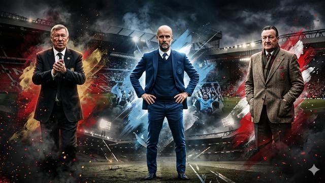 Ilustrasi Alex Ferguson, Pep Guardiola, dan Bob Paisley