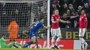 Bek  Leicester City, Harry Maguire (kedua kiri) berselebrasi usai mencetak gol ke gawang Manchester United selama pertandingan Liga Inggris di King Power Stadium pada 23 Desember 2017. (AFP Photo/Roland Harrison)