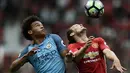 Leroy Sane didatangkan Manchester City dari Schalke 04 dengan nilai transfer 46,5 juta pound. Nilai transfer itu belum sebanding dengan penampilannya yang baru 58 menit dalam 3 partai. (AFP/Oli Scarff)