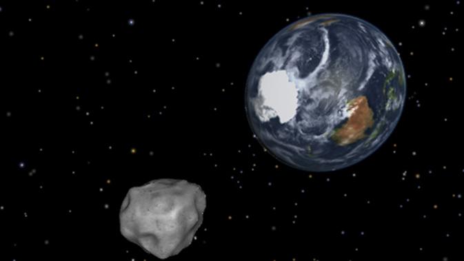 Grafik NASA menggambarkan Earth flyby of asteroid 2012DA14. (Photo by HO/NASA/AFP)