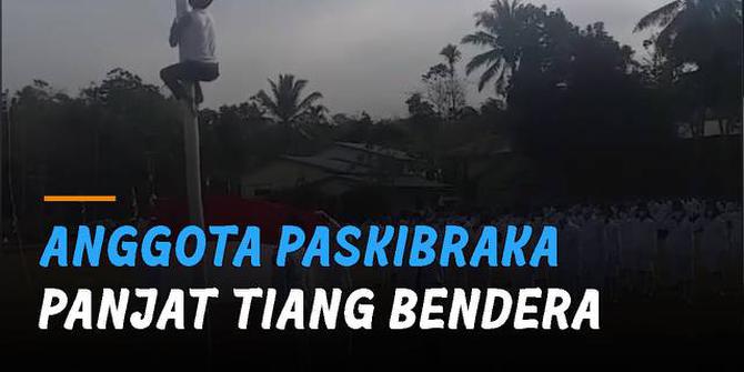 VIDEO: Penuh Perjuangan, Anggota Paskibraka Panjat Tiang Bendera yang Putus Tali