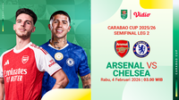 Nonton Live Streaming Carabao Cup 2025/26 Semifinal Leg Kedua: Arsenal vs Chelsea, Tayang di Vidio.