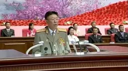 Kepala Staf Angkatan Darat Korea Utara Ri Yong Gil saat berpidato di Pyongyang 24 Agustus 2014. Belum ada konfirmasi yang jelas dari pemerintahan Korea utara atas pemberitaan ini. (REUTERS / KRT)