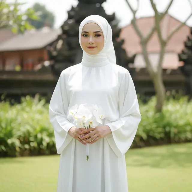 9 Model Gamis Putih Simple untuk Pengajian dan Akad Nikah, Tampil Anggun