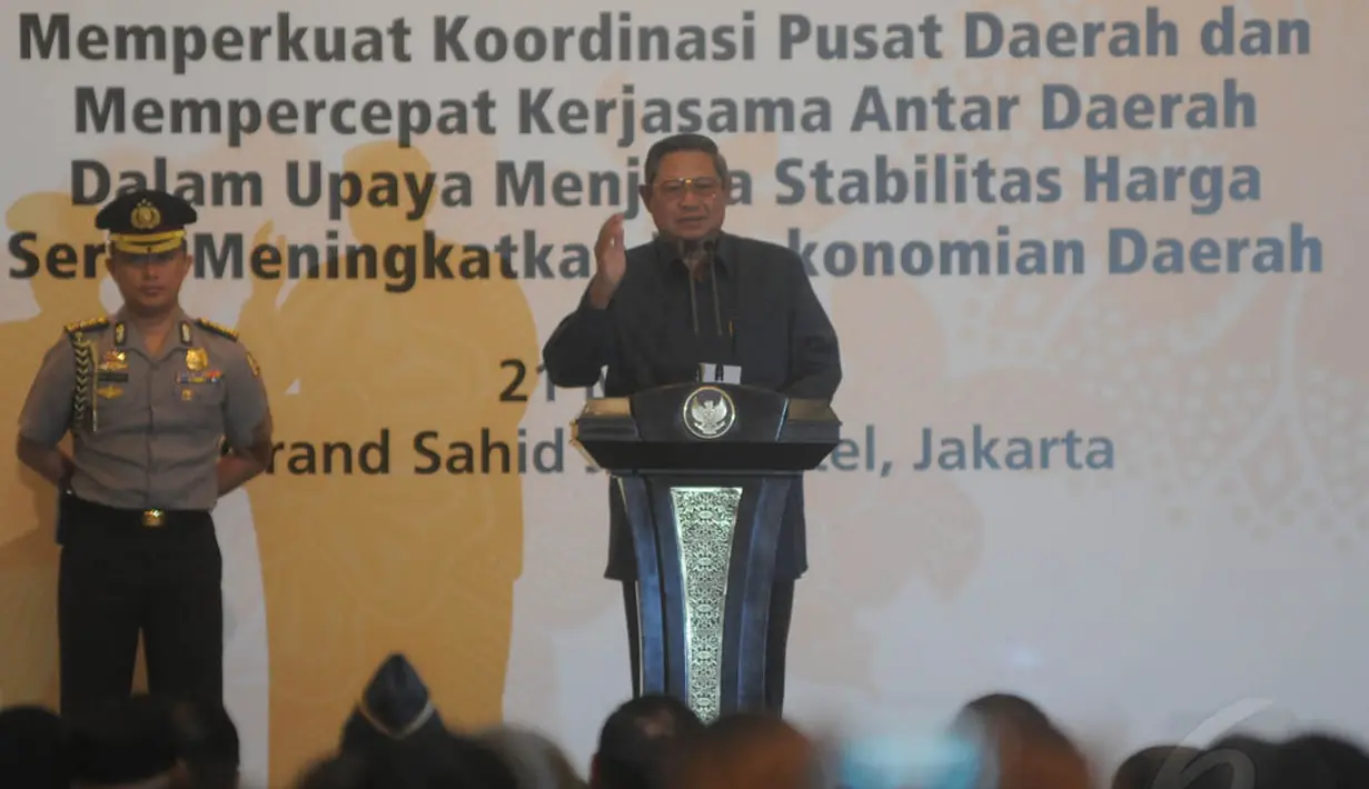 SBY membuka Rakornas Tim Pengendali Inflasi Daerah (TPID) di Hotel Grand Sahid Jaya, Jakarta, Rabu, (21/5/14) (Liputan6.com/Herman Zakharia)