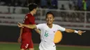 Gelandang Timnas Indonesia U-22, Sani Rizki, merayakan gol yang dicetaknya ke gawang Vietnam U-22 pada laga SEA Games 2019 di Stadion Rizal Memorial, Manila, Minggu (1/12). (Bola.com/M Iqbal Ichsan)