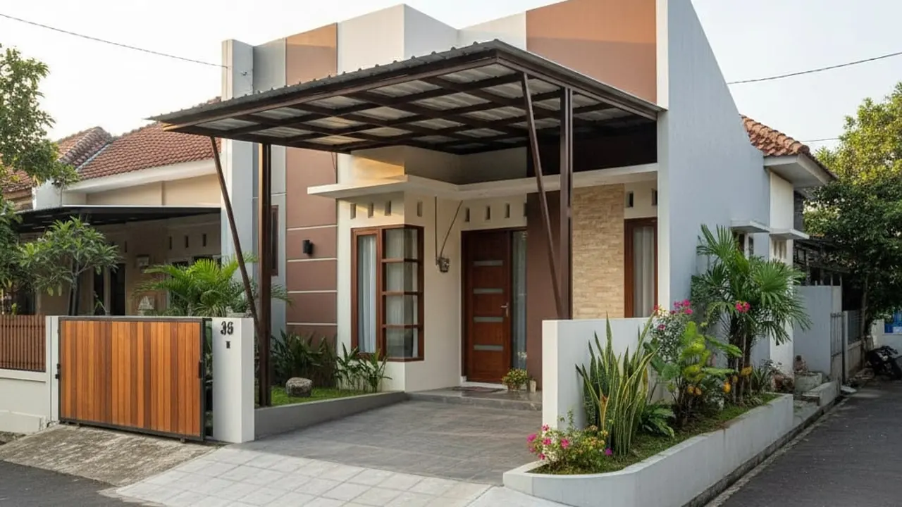 Desain Modern dengan Carport Menyudut