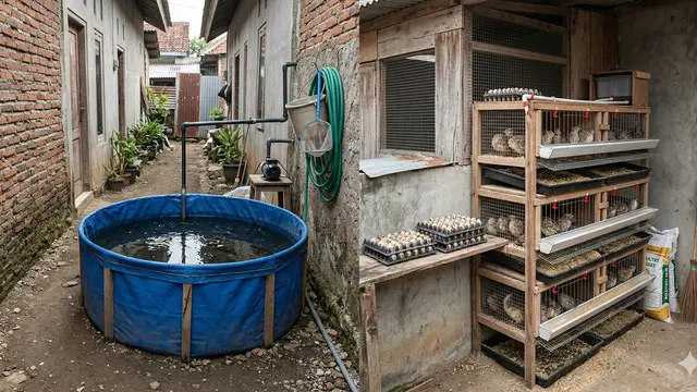 Perbandingan Ternak Lele vs Puyuh di Lahan Sempit (Foto: Gemini AI)