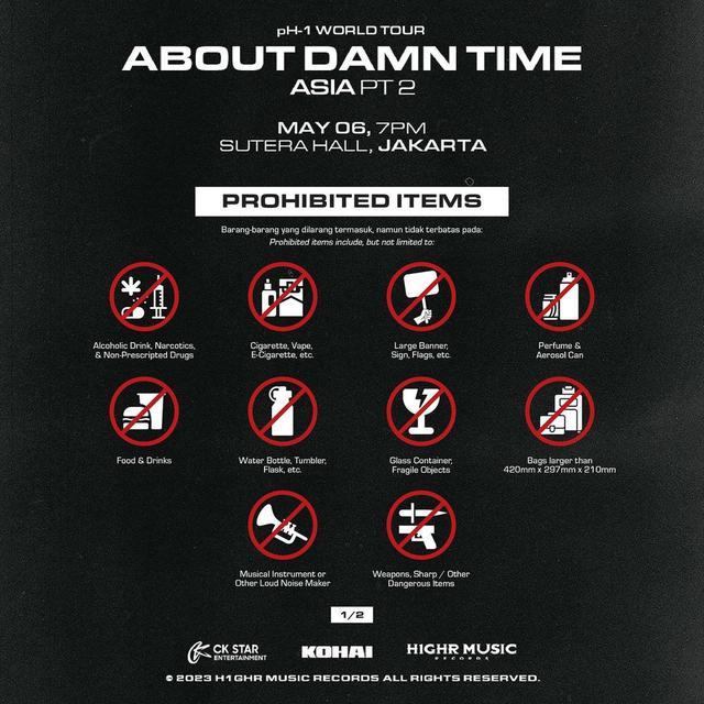 Daftar Barang Terlarang dalam Konser pH-1 di Indonesia (Instagram/ ckstar.id)