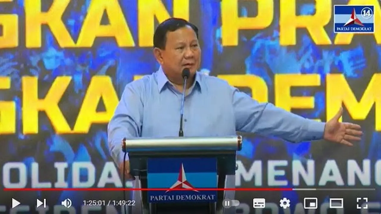 Calon presiden dari Koalisi Indonesia Maju (KIM), Prabowo Subianto. (YouTube: Partai Demokrat)