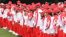 Sejumlah atlet mengikuti pelepasan Kontingen Indonesia untuk SEA Games 2019 Filipina di Istana Bogor, Jawa Barat, Rabu (27/11/2019). Sebanyak 841 atlet Indonesia akan berlaga di 52 cabang olahraga pada ajang multievent olahraga terbesar se-Asia Tenggara. (Liputan6.com/Angga Yuniar)