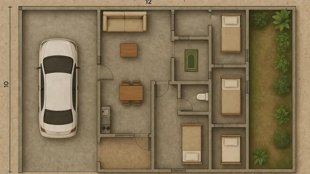 Gambar Rumah Sederhana Ukuran 6x12 di Kampung (Image by ChatGPT)