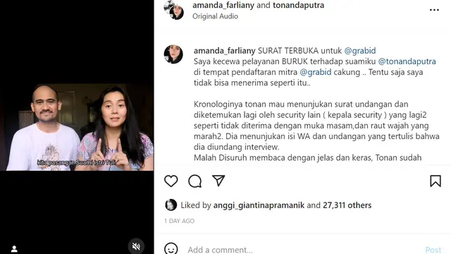 Tonanda Putra dan Istri. Foto: tangkapan layar instagram @tonandaputra