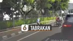 Pria pesepeda keluar jalur khusus sepeda dan akhirnya tertabrak pengendara motor yang sedang melaju.