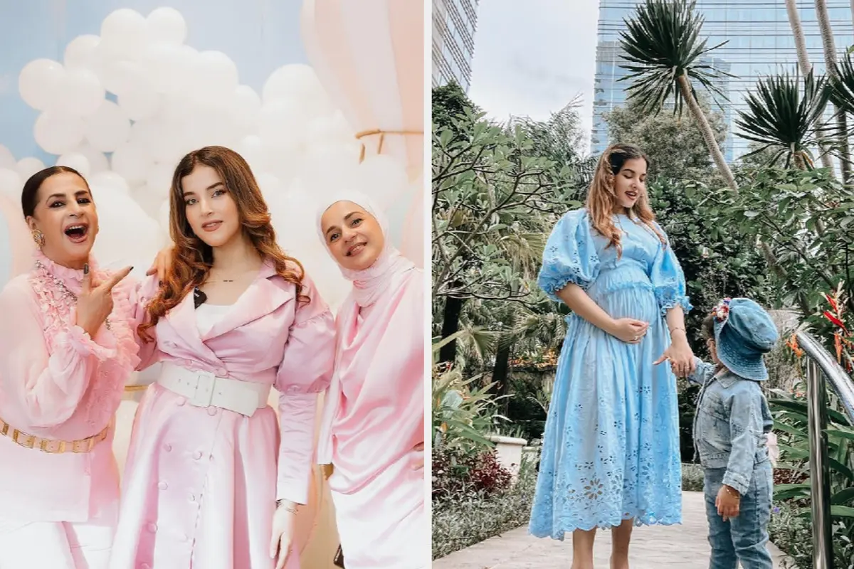 Inspirasi Baju Hamil Tasya Farasya dalam Balutan Dress Pink dan Biru