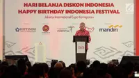 Mendag Enggartiasto Lukito memberikan sambutan pada pembukaan Hari Belanja Diskon Indonesia dan Happy Birthday Indonesia Festival di Jakarta, Selasa (15/8). Acara berlangsung dari 15-27 Agustus  di Gambir Expo Kemayoran. (Liputan6.com/Faizal Fanani)