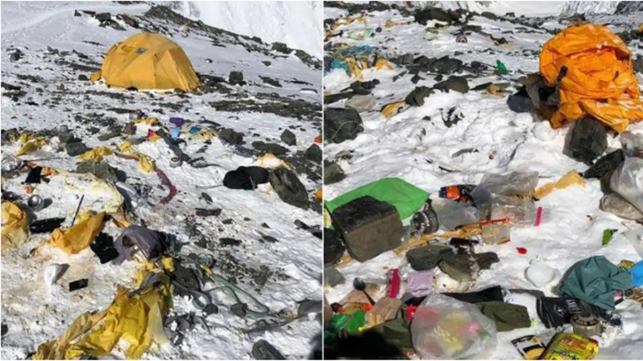 Dari foto-foto yang sempat beredar, ternyata banyak tumpukan sampah yang terlihat di Gunung Everest.