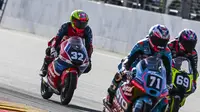 Pembalap binaan PT Astra Honda Motor (AHM), M. Kiandra Ramadhipa, tampil kompetitif pada Moto3 Junior World Championship di MotorLand Aragón, Spanyol, Minggu (27/9/2026). (Doc AHM)