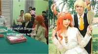 Viral pasangan wibu menikah di KUA cosplay jadi karakter One Piece. (sumber: TikTok/@amila.rahmah / Instagram/@scarlet_ghost_)