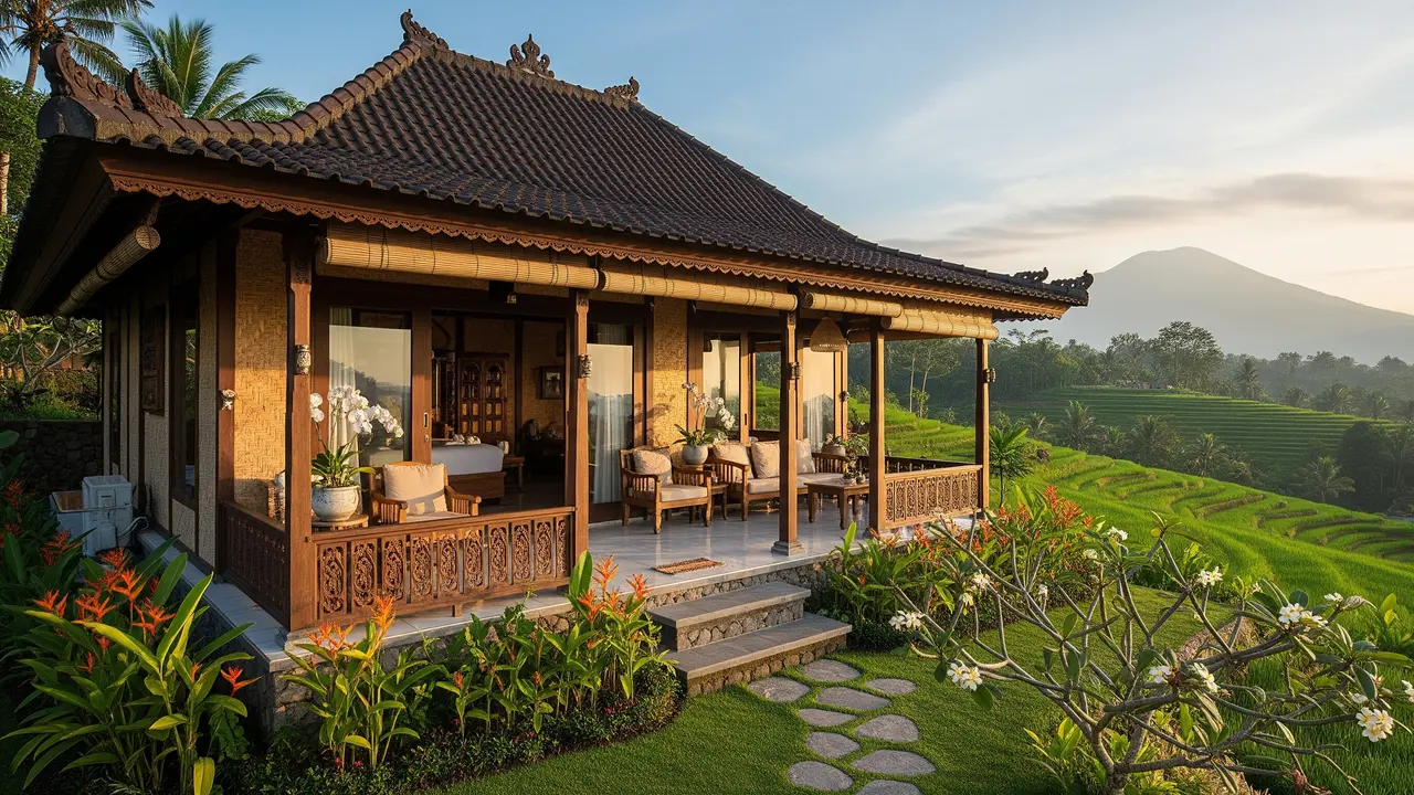 Model Rumah Tropis di Lereng Gunung/ Ilustrasi AI