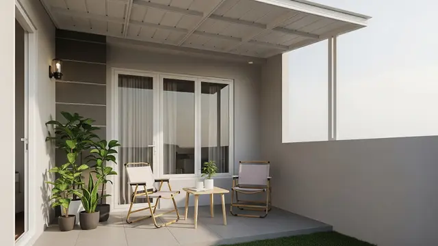 Teras Minimalis dengan Kanopi Datar Baja Ringan