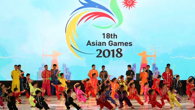 Logo Asian Games 2018_Hari Olah Raga Nasional_(Bola.com/Arief Bagus)