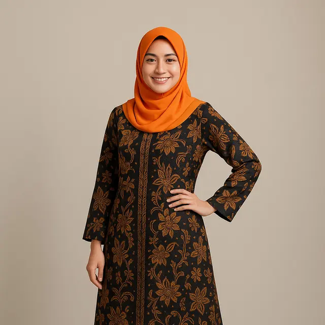 Gamis Batik Cocok dengan Warna Jilbab Apa?/ Ilustrasi gambar oleh AI