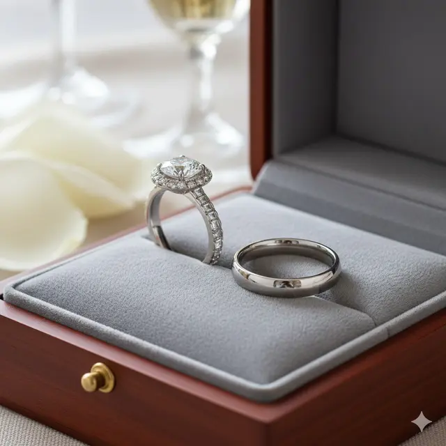 Perbedaan cincin lamaran (kiri) dan cincin nikah (kanan) (Foto: Gemini AI)