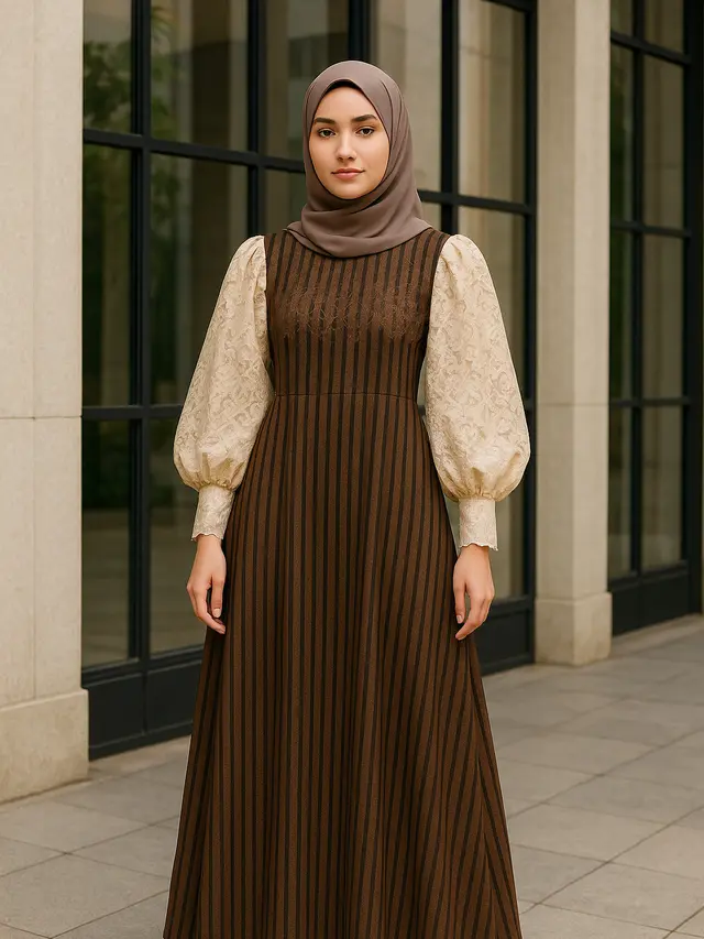 Gamis Lurik Kombinasi Brokat Tren Terbaru