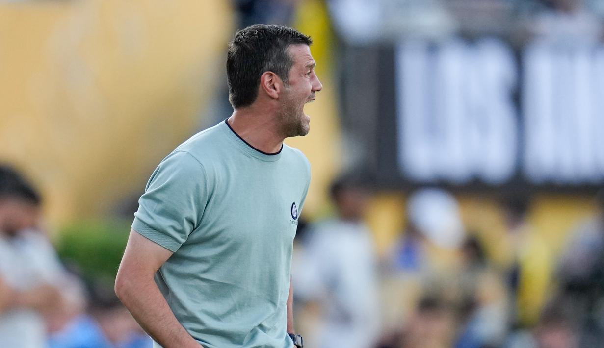 Monterrey unggul lebih dulu lewat sundulan Sergio Ramos. Inter merespons dengan gol Lautaro Martinez jelang turun minum untuk menyamakan skor. (AP Photo/Gregory Bull)