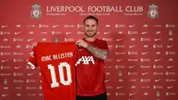 Alexis Mac Allister resmi menjadi pemain baru Liverpool. Dia menggunakan nomor 10 di The Reds dan bakal jadi kekuatan baru bagi Jurgen Klopp yang sudah melepas Naby Keita (twitter/gastonedul)