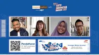 Penerima apresiasi SATU Indonesia Awards 2020 Bidang Kewirausahaan Elsa Maharani (kedua kanan), public figure Nikita Willy (kedua kiri), Founder Young On Top sekaligus Juri 12thSATU Indonesia Awards 2021 (kanan), dan host Imam Darto (kiri) pada webinar 12 th SATU Indonesia Awards 2021, Jumat (9/7).