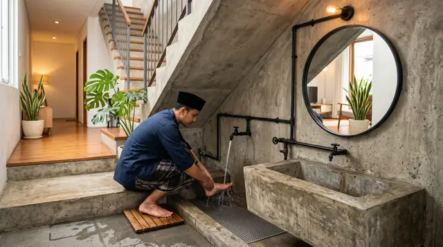 10 Model Tempat Wudhu di Bawah Tangga untuk Rumah Minimalis, Hemat Ruang dan Estetik
