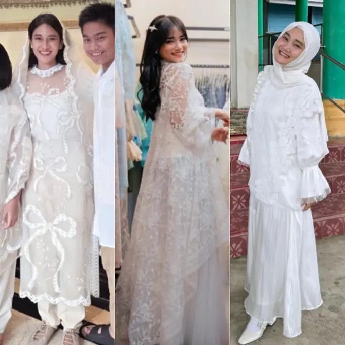 Gaya Artis Tanah Air Dibalut Baju Lebaran Lace Putih saat Lebaran