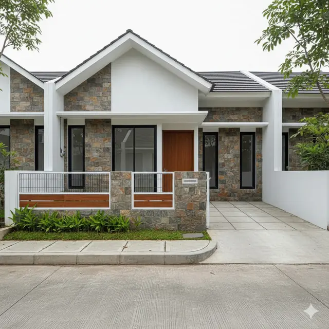 Gambar Rumah Minimalis Batu Alam dan Pagar Besi