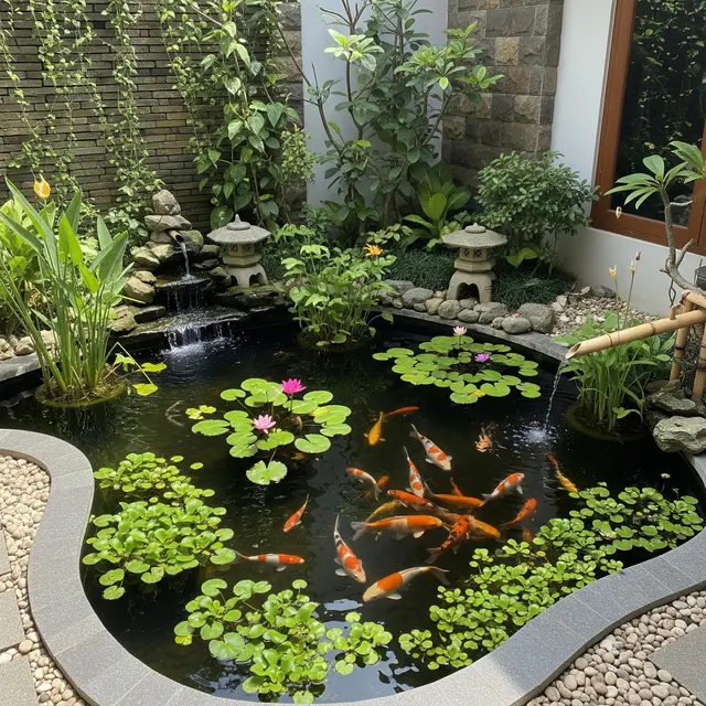 6 Desain Kolam Ikan Ramah Anak dengan Sudut Membulat dan Pagar Alami