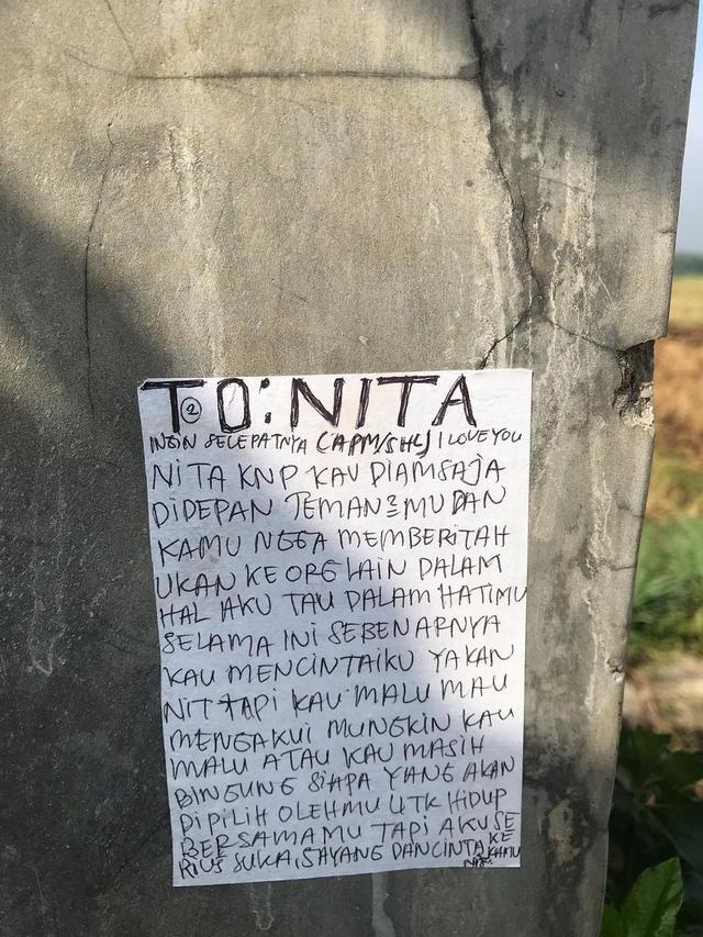 Kelewat Bucin, Pria Ini Tulis Surat Cinta yang Ditempel di Dinding Dekat Sawah