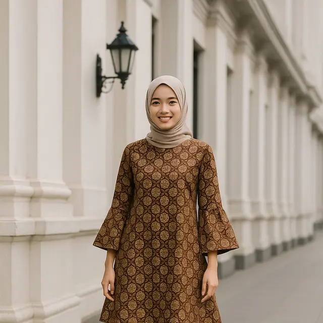 Tunik Batik A-Line Motif Kawung Lengan Lonceng yang Bisa Membuat Penggunanya Tampak Ramping/Via Chat GPT