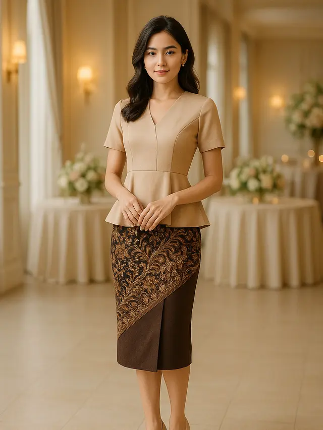 Model rok batik kombinasi kain polos