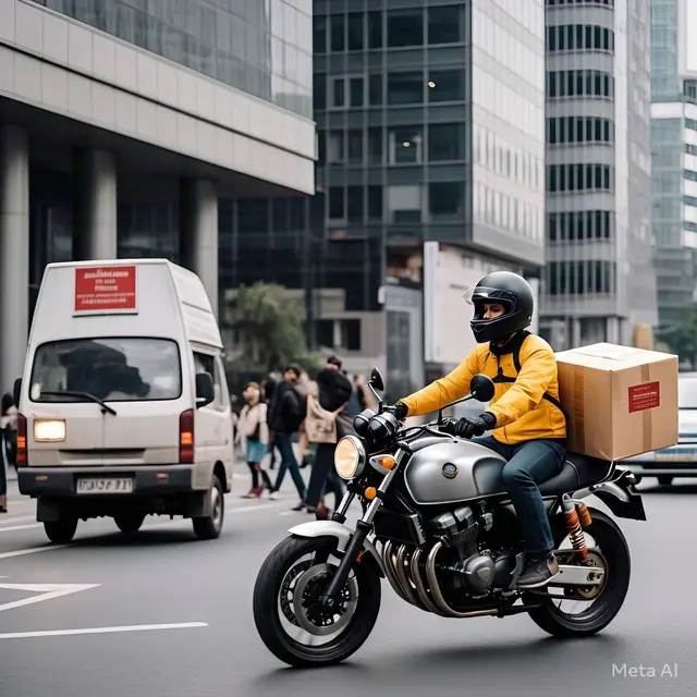 Kurir mengirim paket dengan sepeda motor