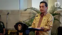 Menteri Perdagangan, Agus Suparmanto memberikan sambutan acara pembukaan rapat kerja Kementerian Perdagangan 2020 di Istana Negara, Jakarta, Rabu (4/3/2020). Raker Kementerian Perdagangan ini dibuka oleh Presiden Joko Widodo (Jokowi) secara simbolis dengan memukul gong. (Liputan6.com/Faizal Fanani)